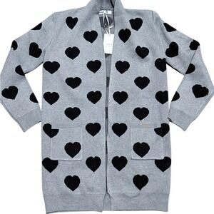 Grace Karin NWT S Small Gray Black Heart Cardigan Sweater Open Front Duster NEW